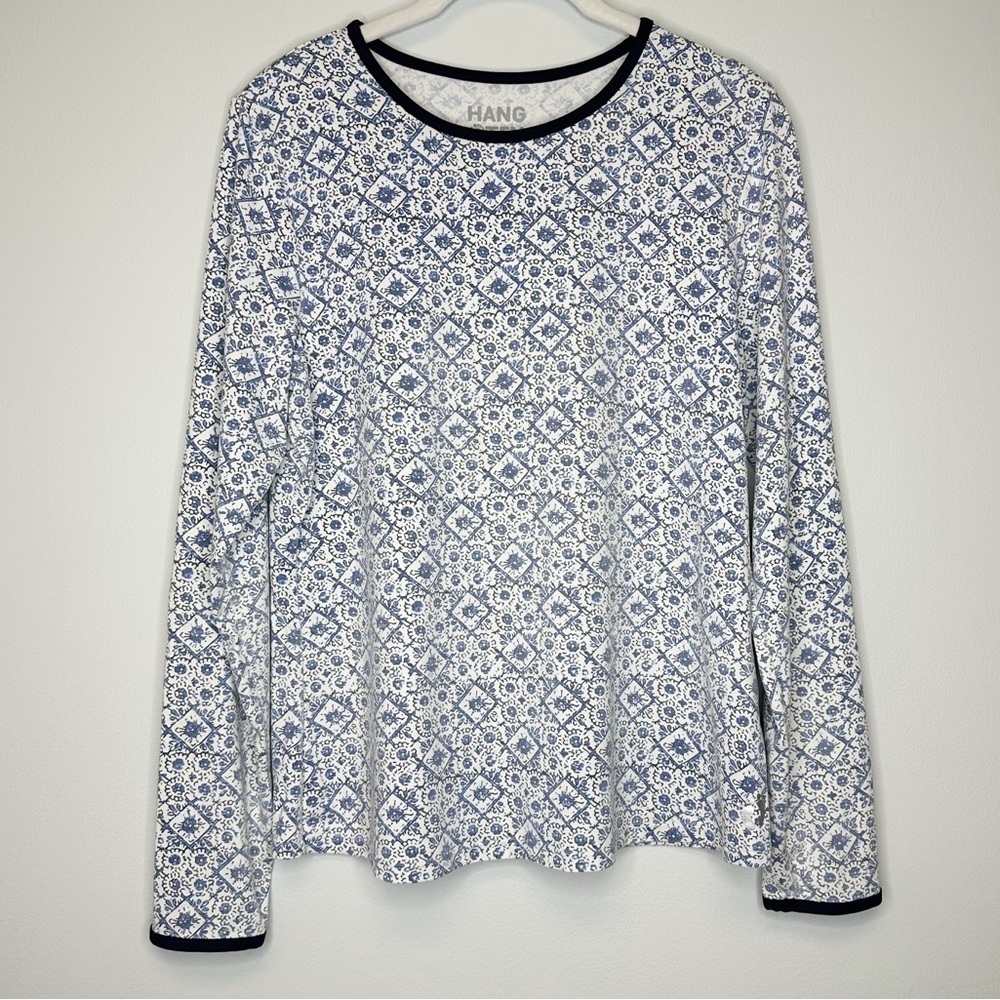 Hang Ten Blue & White Floral Long Sleeve Rash Guard Sun Shirt Women’s Medium